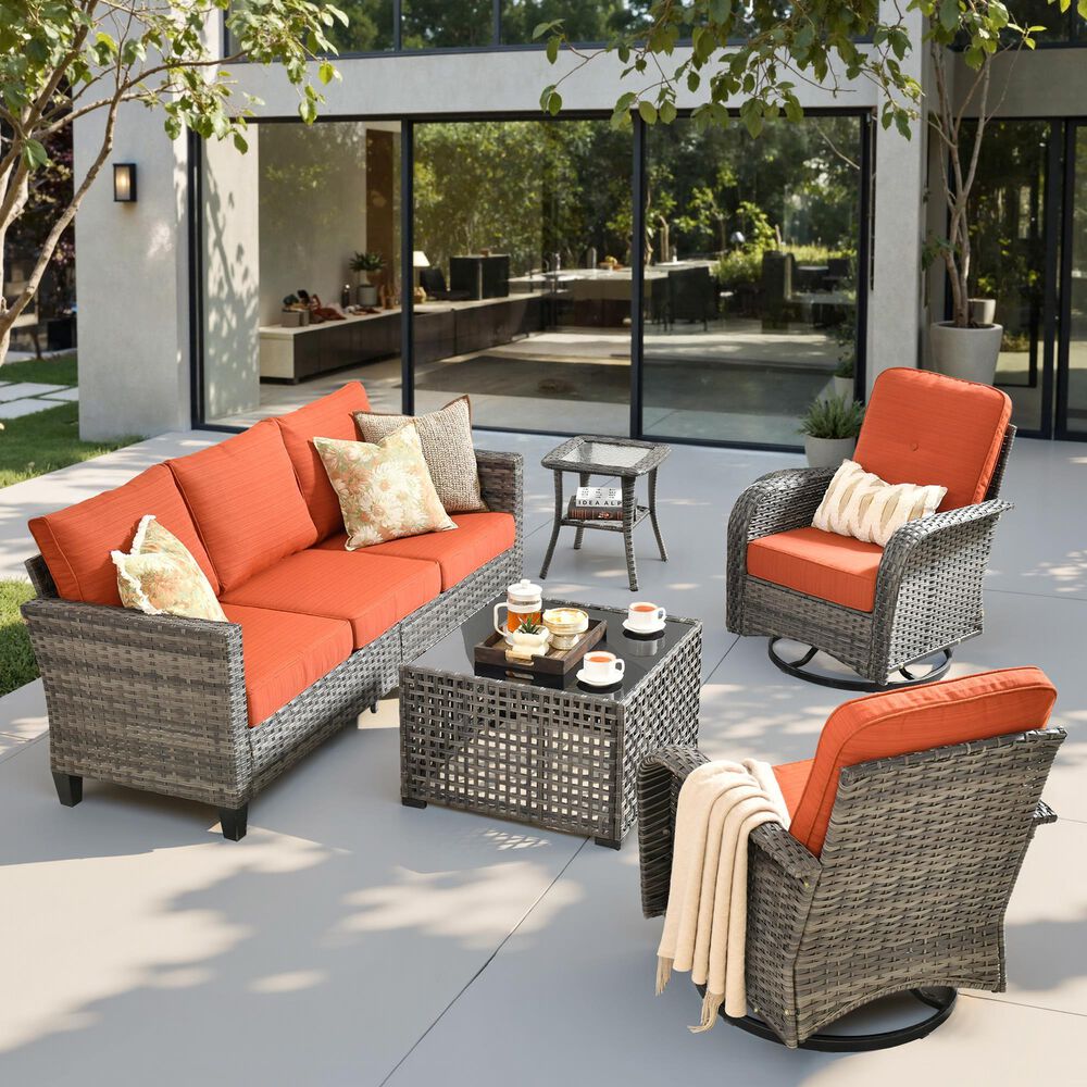 HOMLUX 5-Piece Outdoor Conversation Set in Orange Red, , large