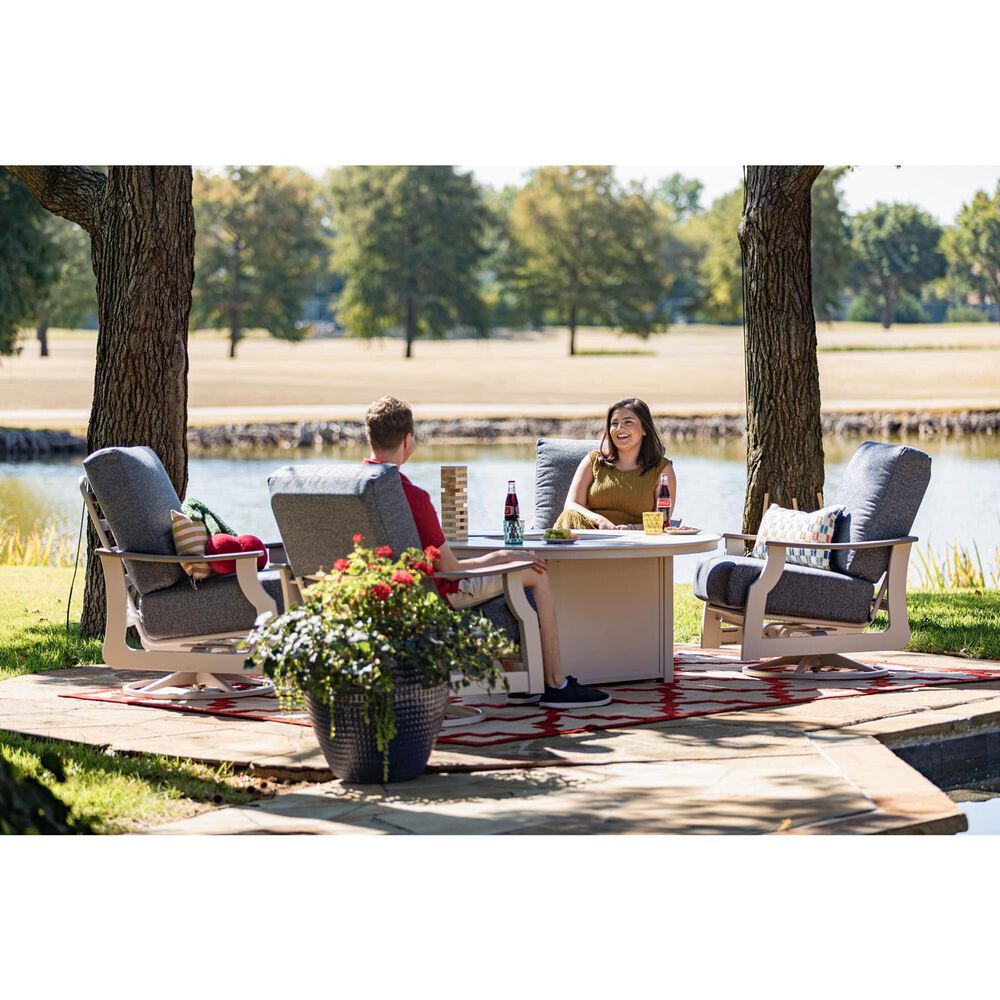 Telescope Casual Furniture St. Catherines 5-Piece Firepit Chat Set in Warm Grey and Restore Indigo, , large
