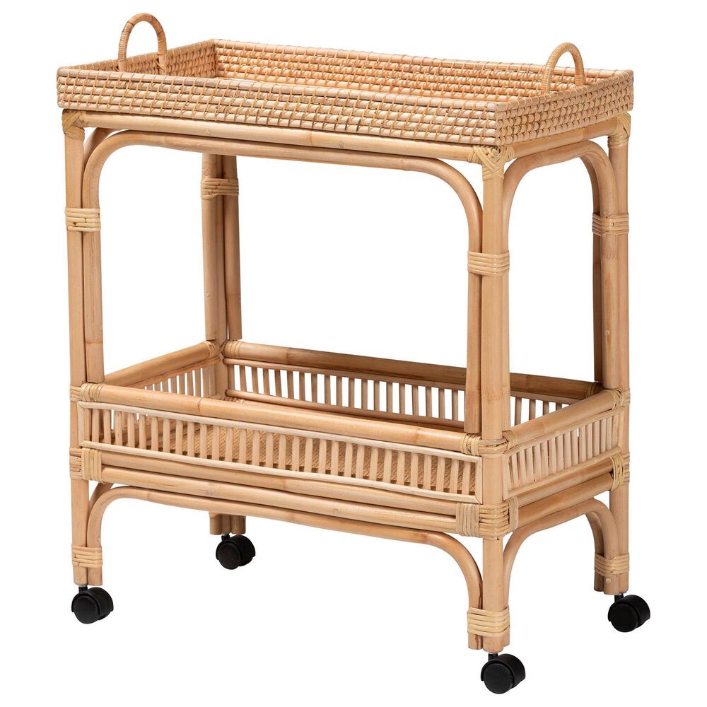 Baxton Studio Lombok Rattan Wine Cart in Natural Brown, , large