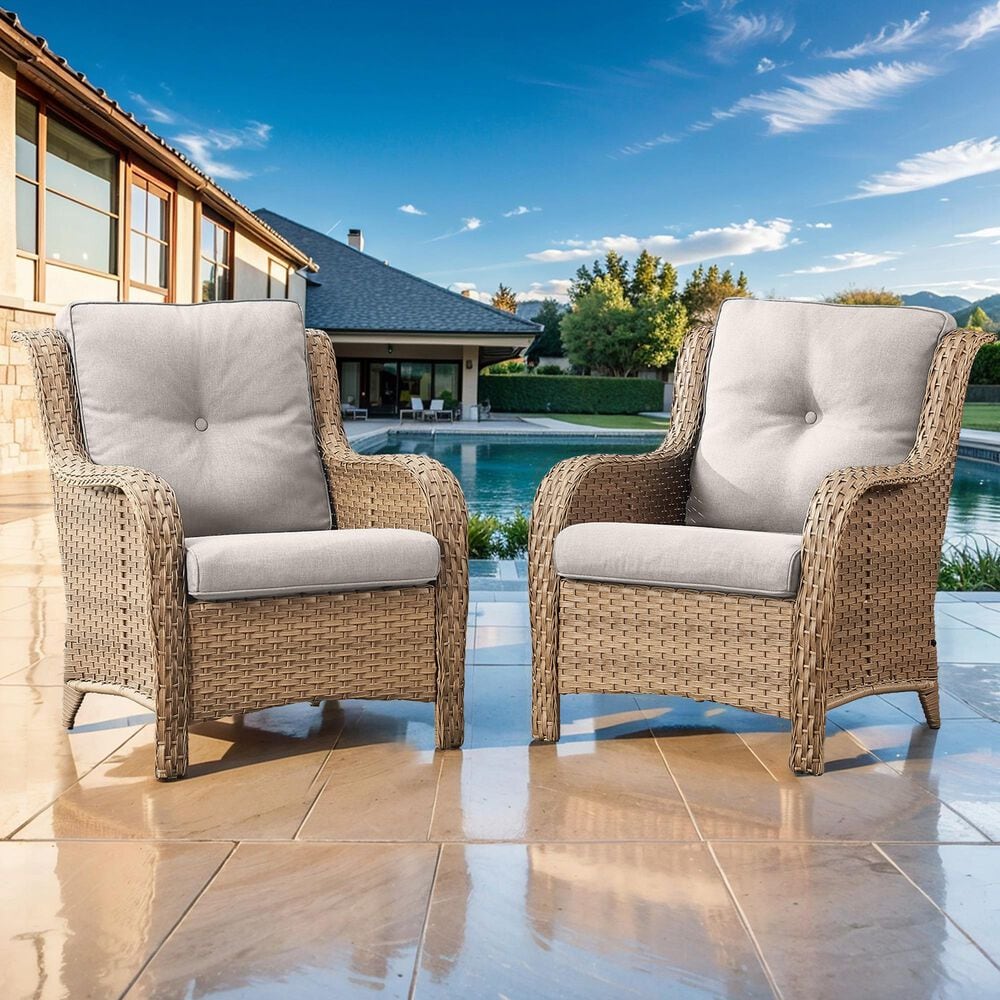 Sunwell Garden Patio Chair with Yellow Frame in Beige (Set of 2), , large