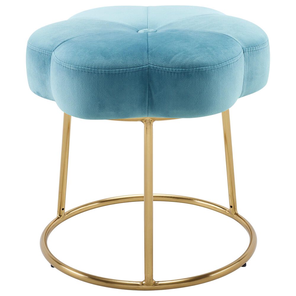 Linon Home Decor Seraphina Vanity Stool with Blue Cushion in Gold, , large