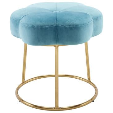 Linon Home Decor Seraphina Vanity Stool with Blue Cushion in Gold, , large