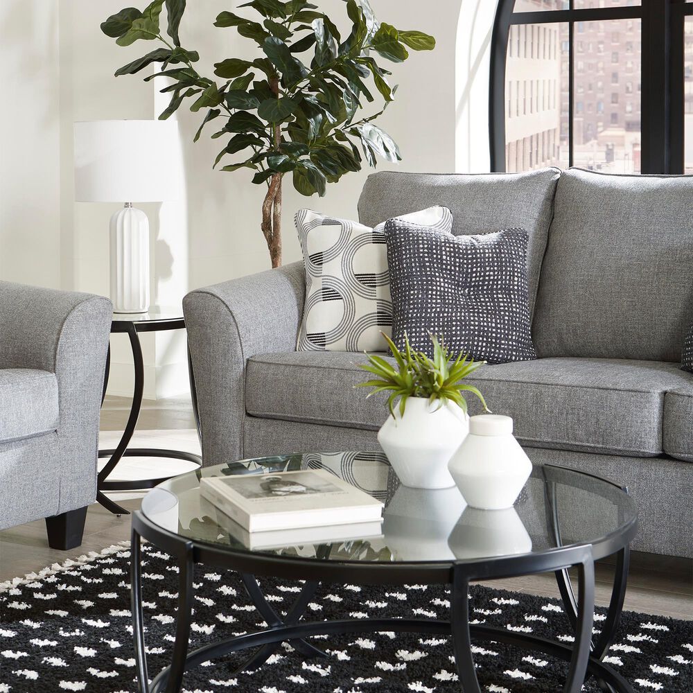 Ashley Mathonia Stationary Sofa and Loveseat Set in Smoke, , large