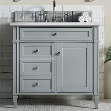 James Martin Brittany 36" Single Vanity in Urban Gray with 3 cm Arctic Fall Solid Surface Top, , large