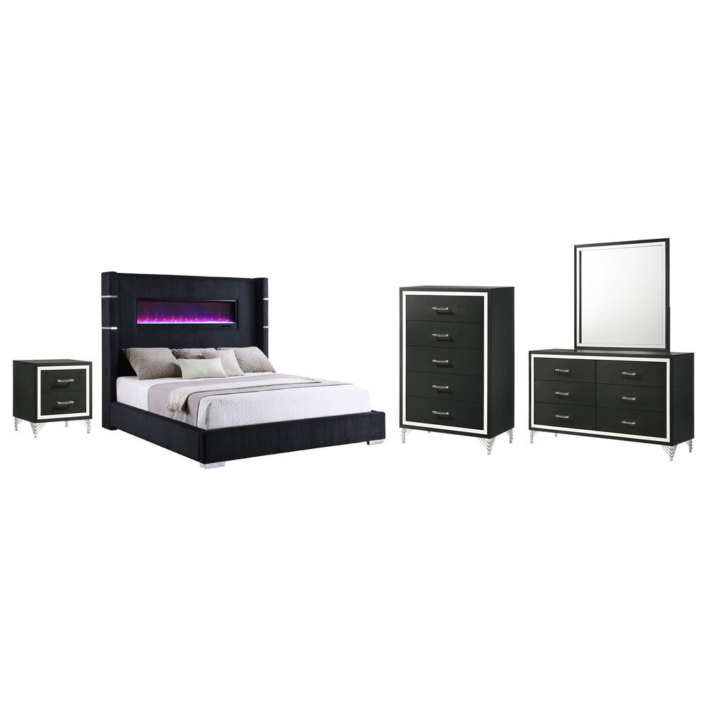 Coaster Tisdall and Lucia 5-Piece Queen Bedroom Set in Black and Chrome, , large