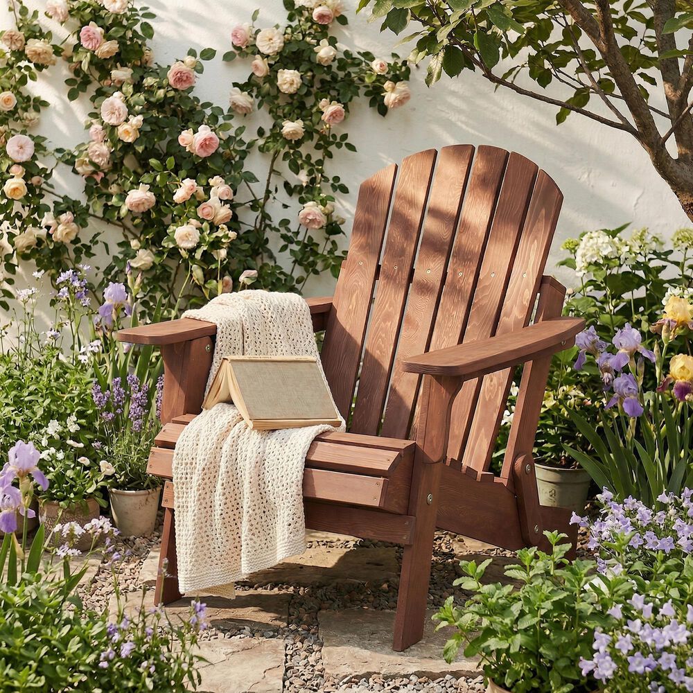 Hearth and Haven Oversize Outdoor Folding Adirondack Chair in Coffee, , large