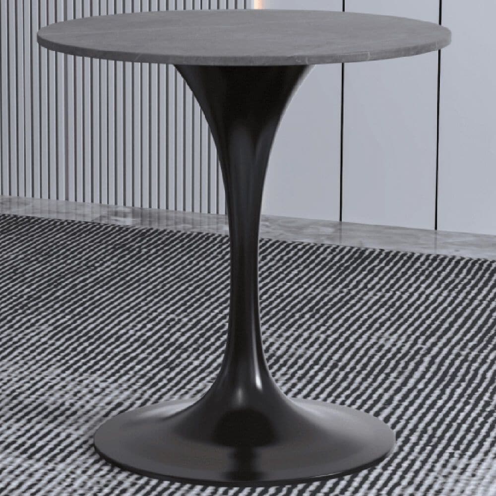Leisuremod LeisureMod Verve Collection 27 Round Dining Table, Black Base with Sintered Stone Grey Top, , large