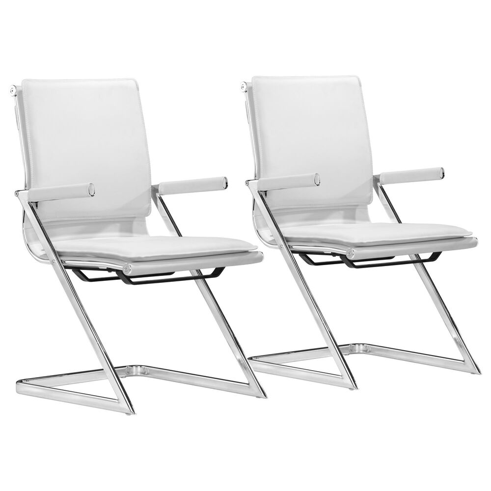 Zuo Modern Lider Plus Conference Chair in White and Silver (Set of 2), , large