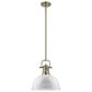 Golden Lighting Duncan 1-Light Pendant with Rod and White Shade in Aged Brass, , large