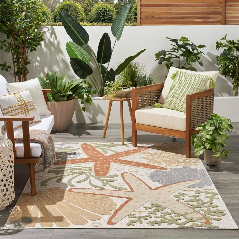 Nourison Aloha ALH24 3&#39;6&quot; x 5&#39;6&quot; Ivory and Multicolor Indoor/Outdoor Area Rug, , large