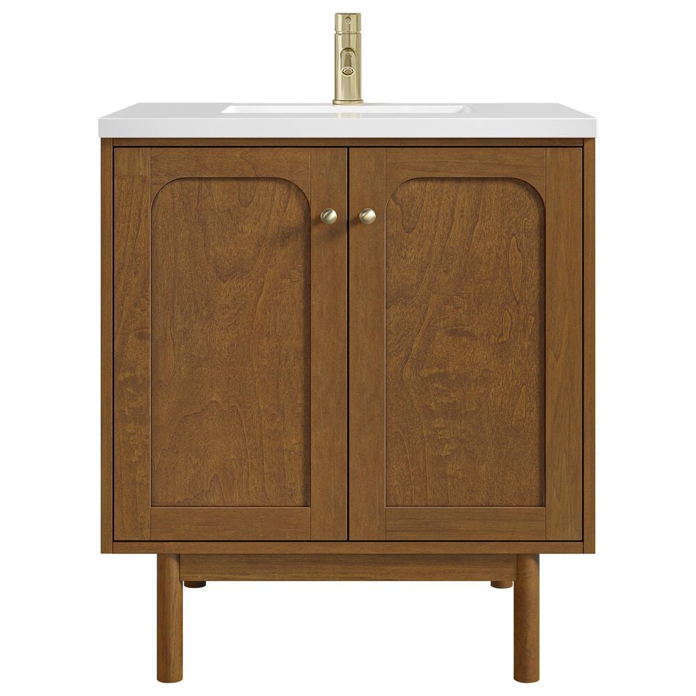 James Martin Laurent 30" Single Bathroom Vanity in Honey Oak with Single Hole 3 cm White Zeus Silestone Top and Rectangular Sink, , large