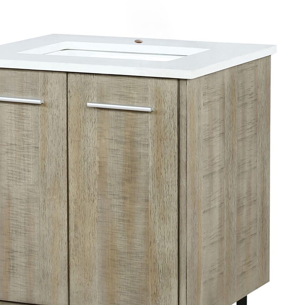 Lexora Home Lancy 24&quot; Single Bathroom Vanity in Rustic Acacia with 2 cm White Quartz Top and Rectangular Sink, , large