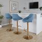 LumiSource Fabrico Swivel Adjustable Bar Stool with Blue Noise Fabric Upholstery and Rounded T Footrest in Gold (Set of 2), , large