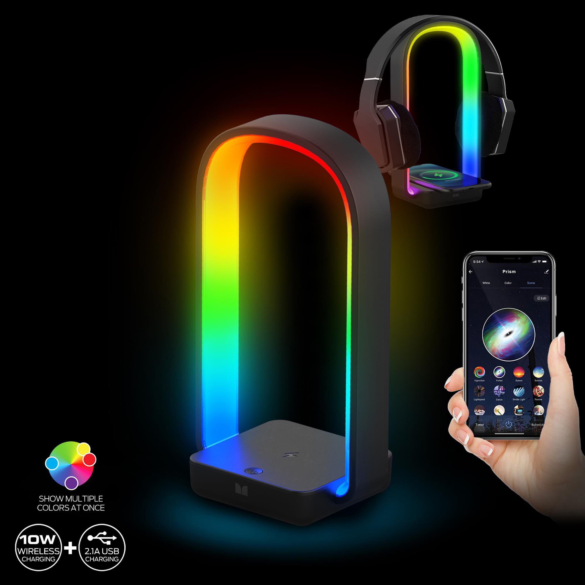 Monster Smart Illuminessence ARC Smart LED Lamp With USB and QI Wireless Charging in Multicolor NFM