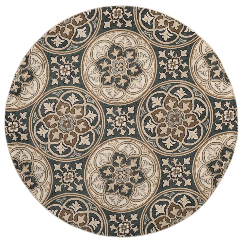 Safavieh Lyndhurst 8" Round Slate Blue and Beige Area Rug, , large