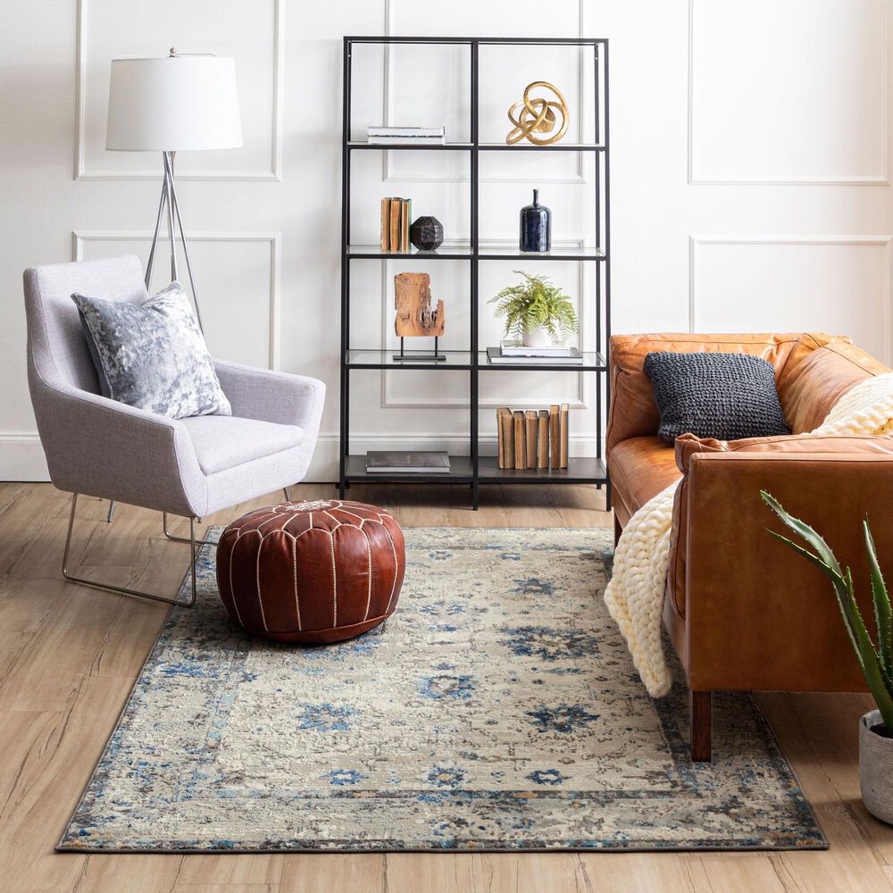 Karastan Cleo Evesham 5&#39;3&quot; x 8&#39; Grey and Dark Blue Area Rug, , large