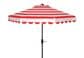 Safavieh Maui Single Scallop Striped 9Ft Crank Red and White Push Button Tilt Umbrella, , large