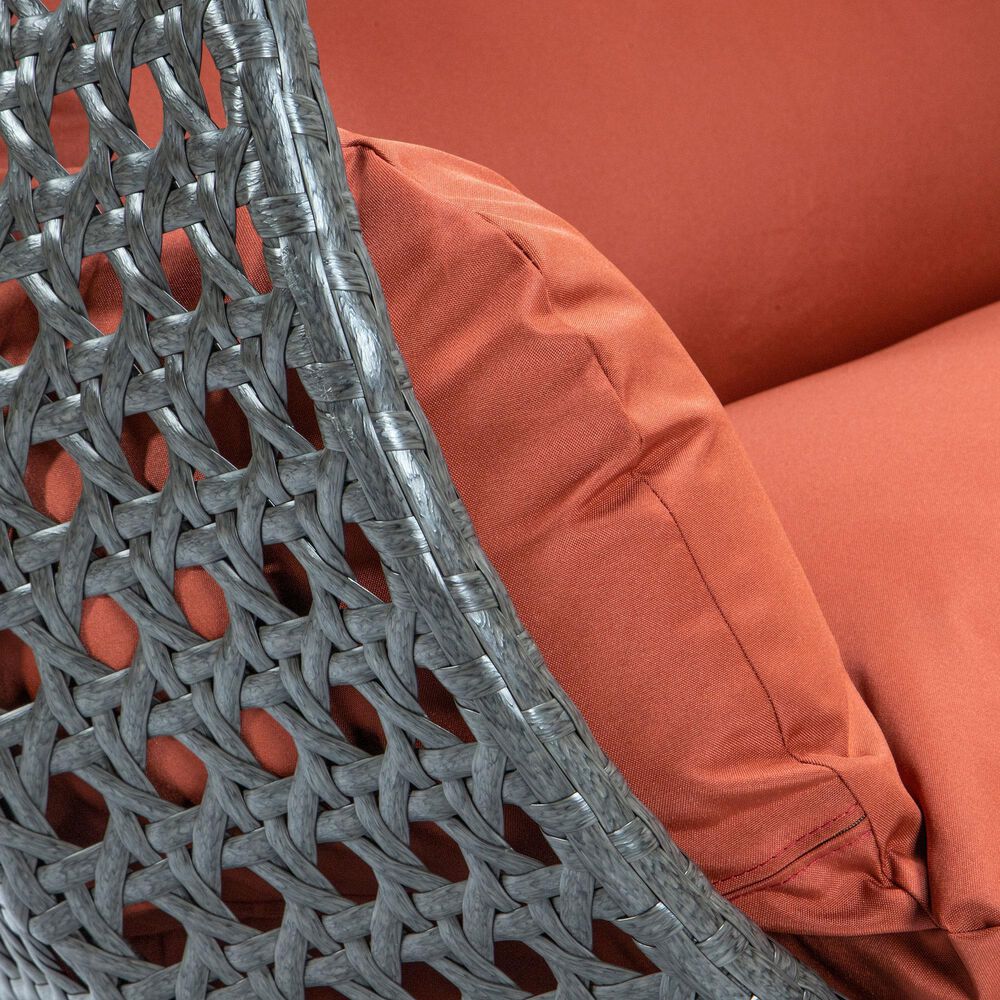 Leisuremod Patio 2-Seat Hanging Egg Swing Chair with Dark Orange Cushion in Charcoal, , large