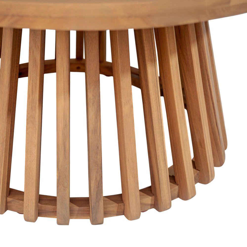 Hearth and Haven Outdoor Round Coffee Table with Slatted Base in Light Teak, , large