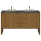 James Martin Hudson 60" Double Bathroom Vanity in Honey Oak with 3 cm Parisien Bleu Silestone Top, Rectangular Sinks and FreePower Wireless Charger, , large