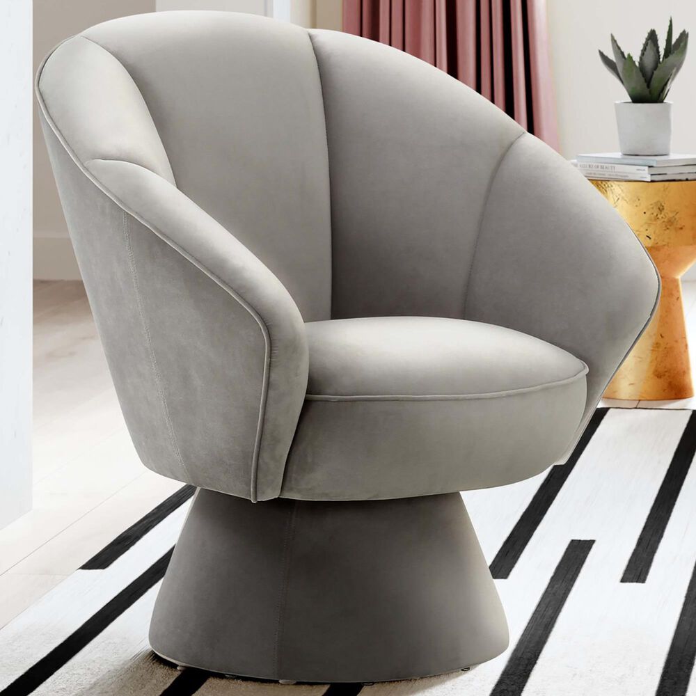 Tov Furniture Allora Swivel Accent Chair in Grey Velvet, , large