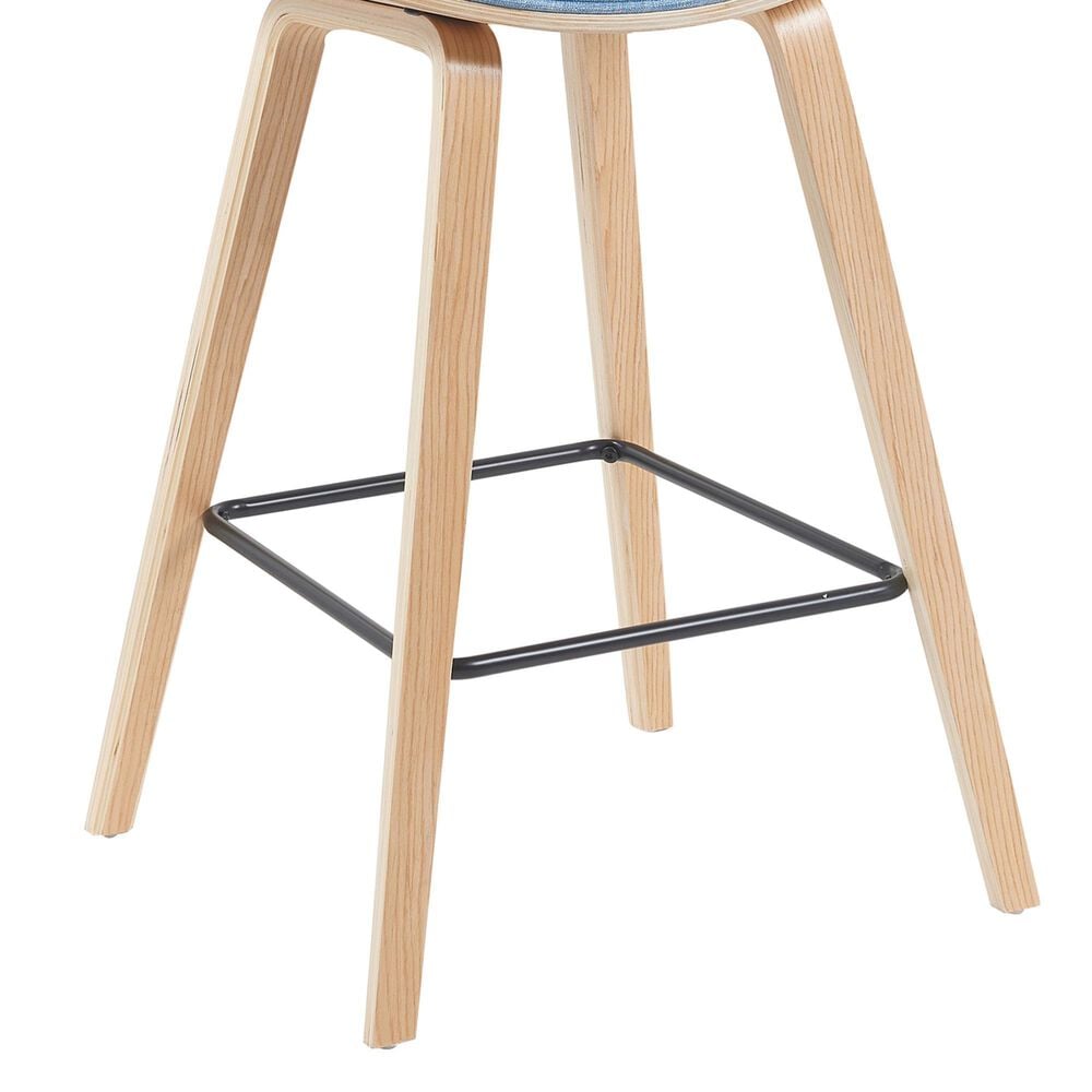 Armen Living Fox Counter Height Stool with Light Blue Upholstery in Patterned Oak, , large