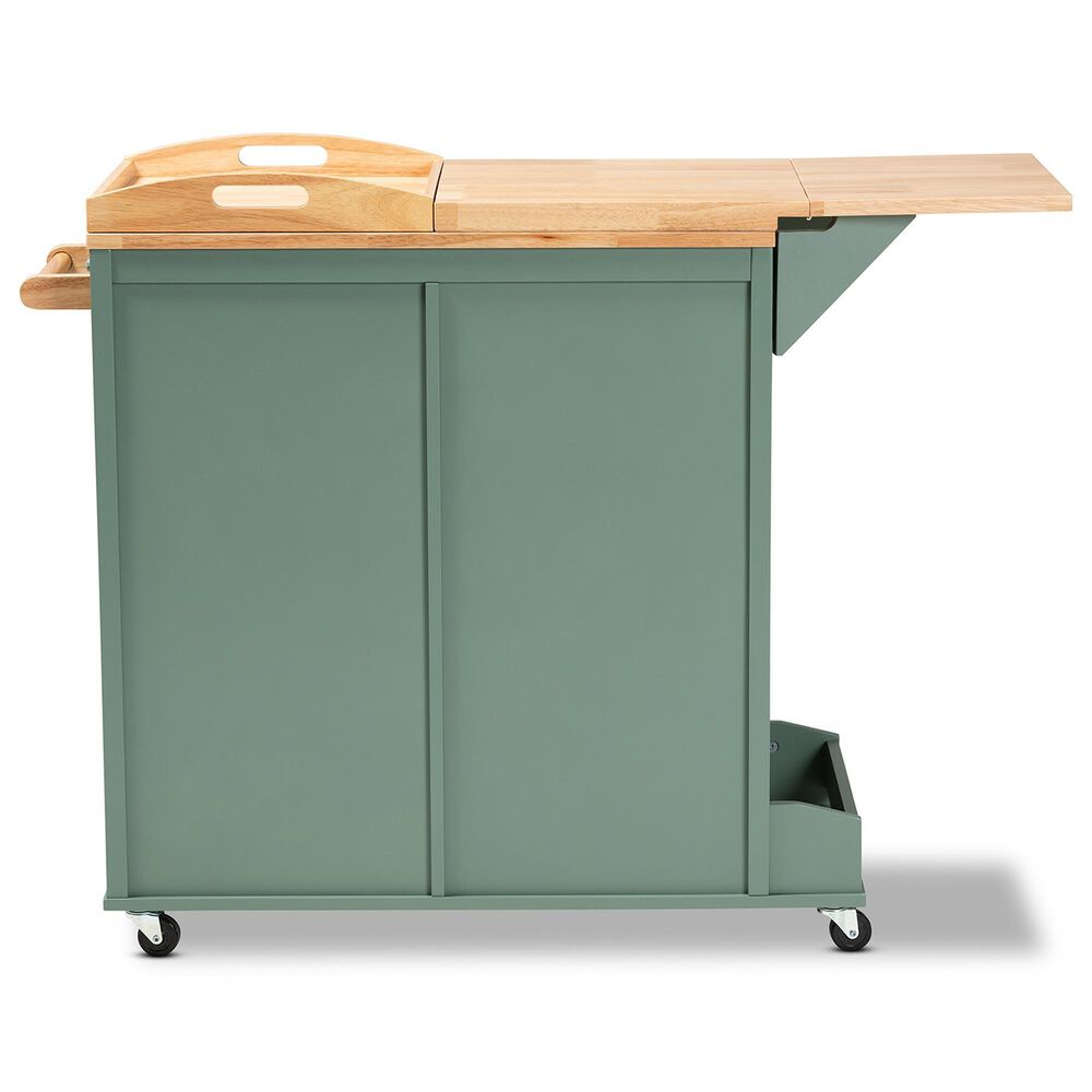 Baxton Studio Dorthy Kitchen Storage Cart in Dark Green and Natural, , large