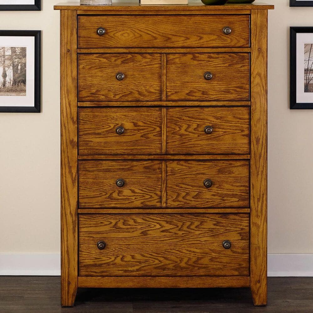 Belle Furnishings Grandpas Cabin 5 Drawer Chest in Aged Oak, , large