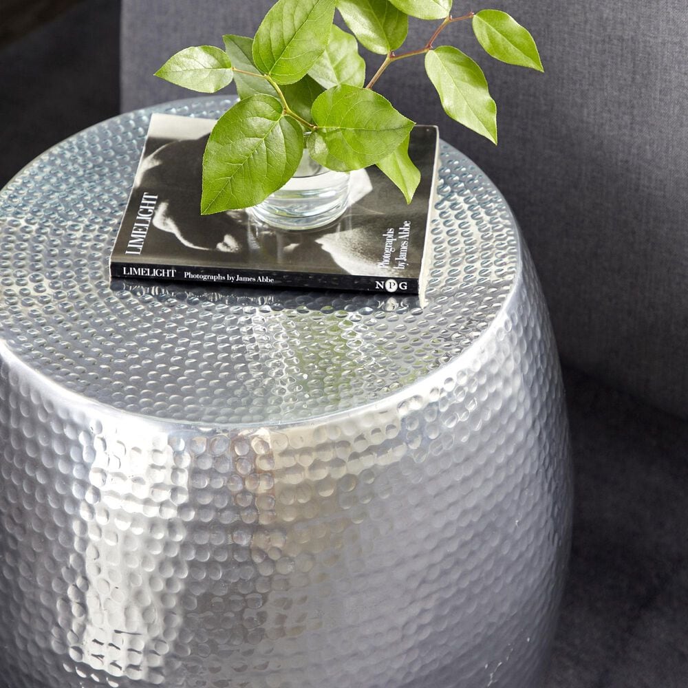 Maple and Jade Drum End Table with Hammered Design in Silver, , large