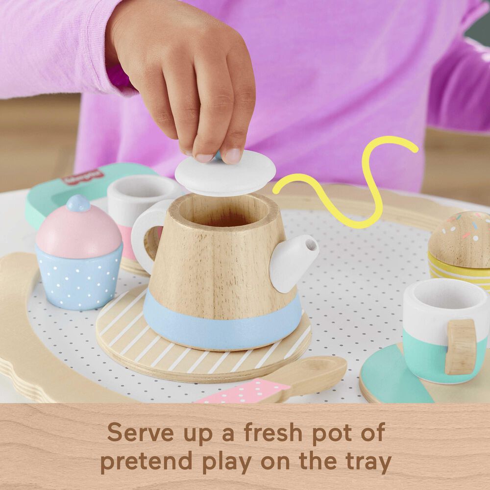 Fisher Price Wooden Tea Set with Teapot, Cups and Saucers in Multicolor, , large