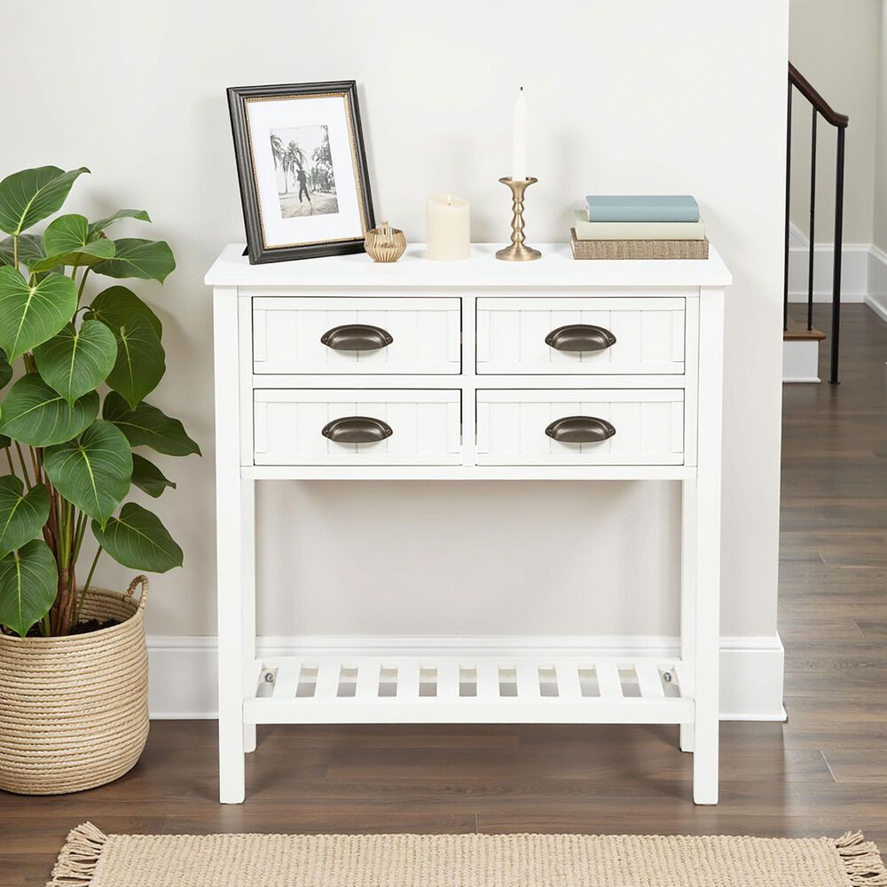 Linon Home Decor Brimley Beadboard Console Table in Antique White, , large