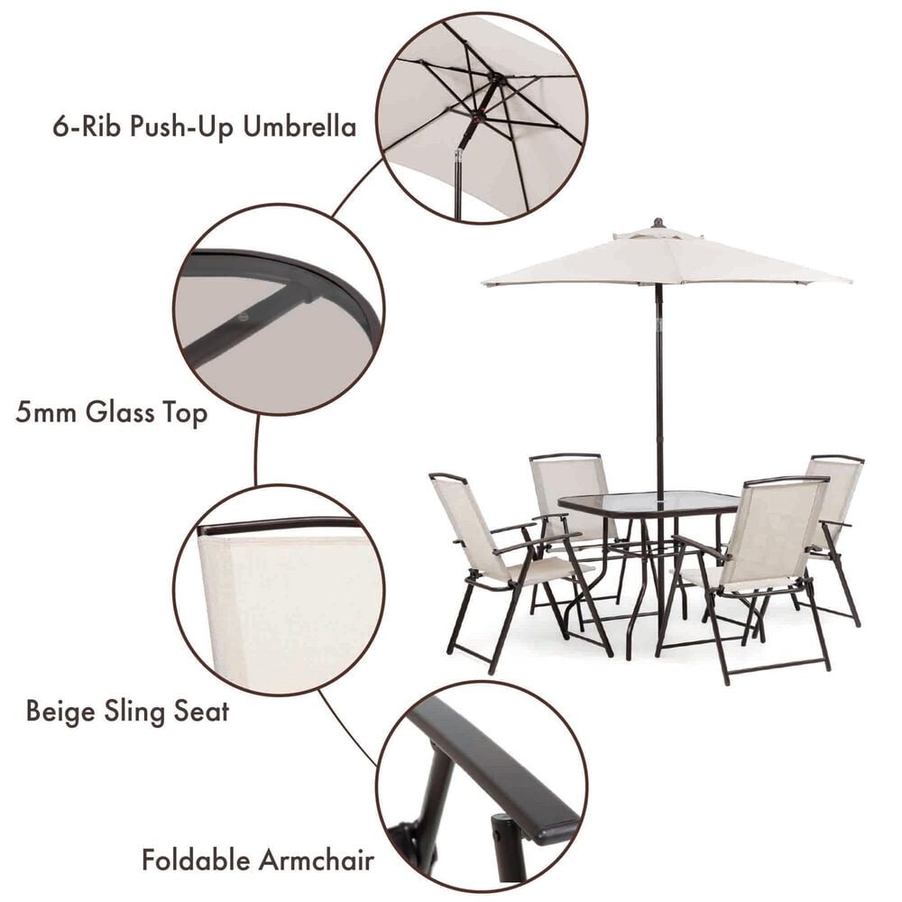 Furniture of America Nuri 6-Piece Outdoor Dining Set with Umbrella in Black, , large