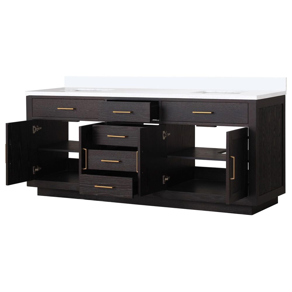 Lexora Home Abbey 80&quot; Double Bathroom Vanity in Black Oak with 2 cm White Quartz Top and Rectangular Sinks, , large