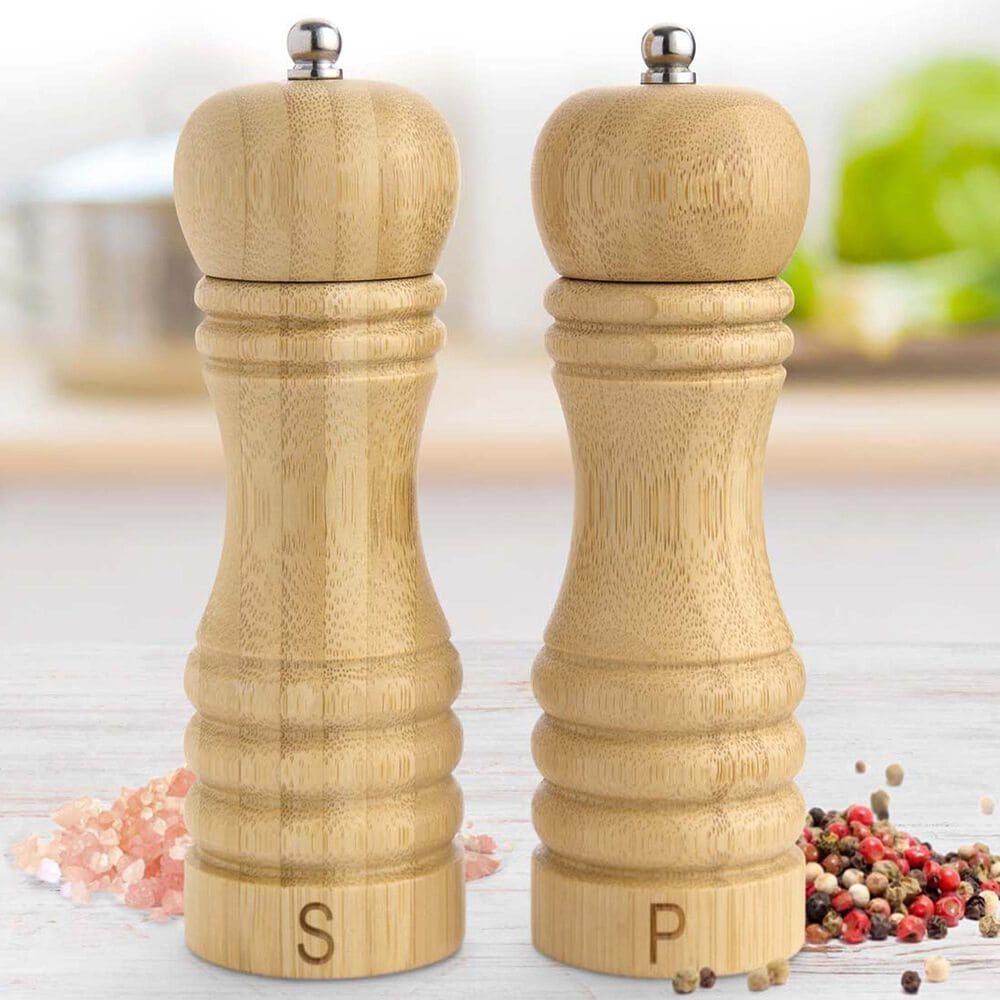HIC Kitchen Salt and Peppermill with Grinder Set in Brown &#40;Set of 2&#41;, , large