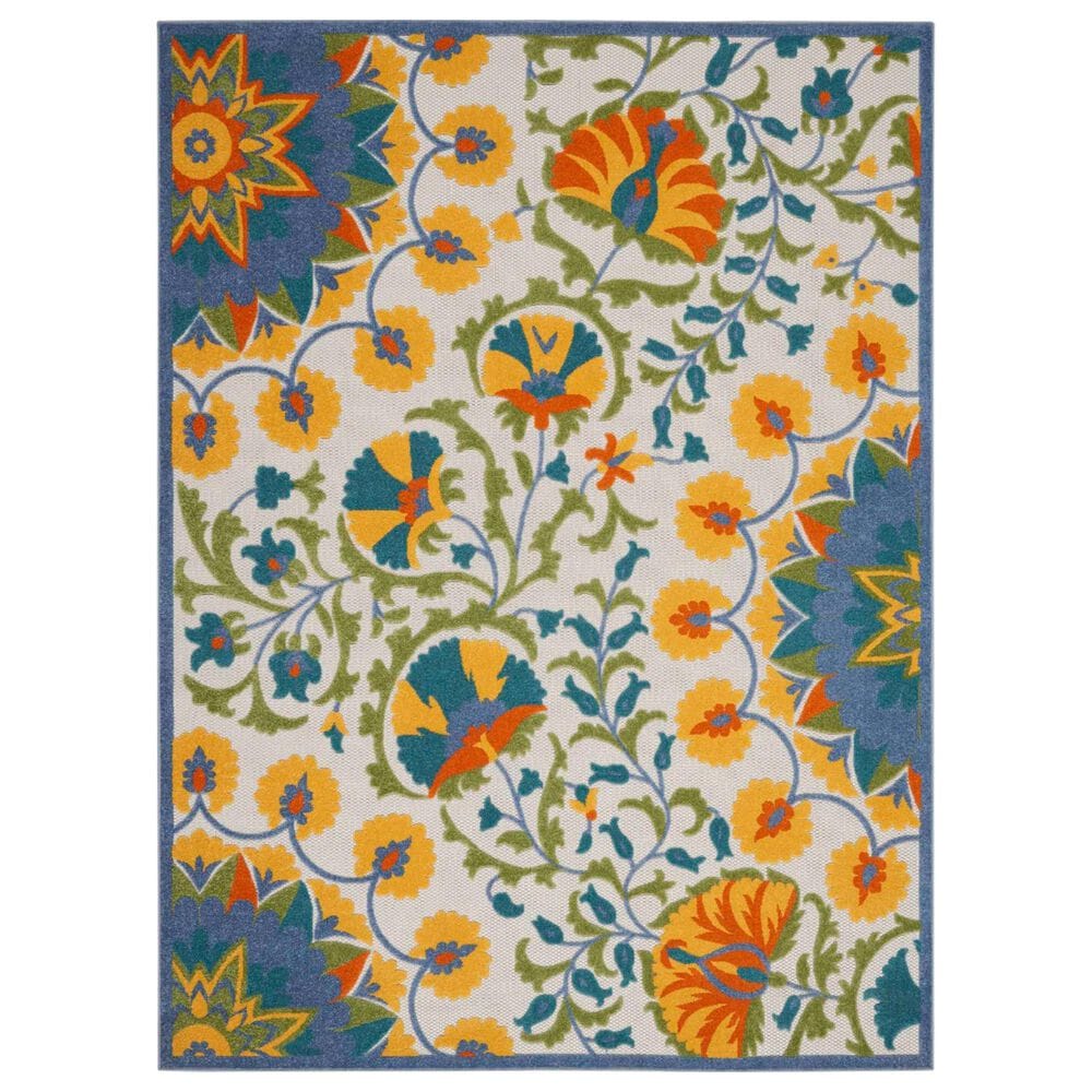 Nourison Aloha 7" x 10" Blue, Yellow, Orange, Green and White Indoor/Outdoor Area Rug, , large