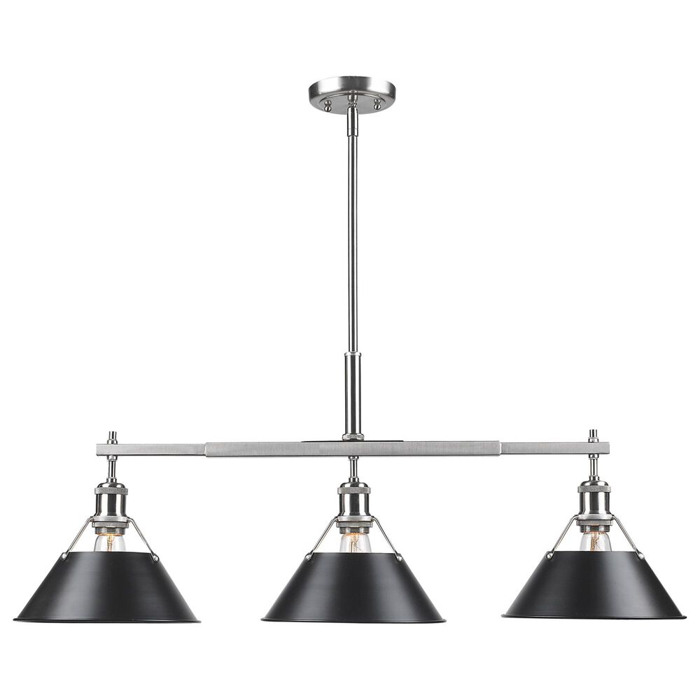Golden Lighting Orwell 3-Light Linear Pendant with Matte Black Shade in Pewter, , large