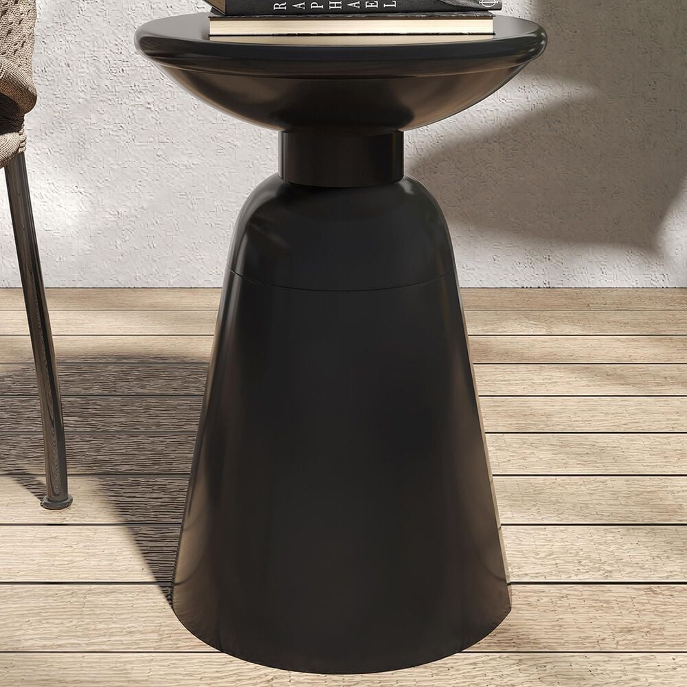 Hearth and Haven Large Patio End Table with Circular Design in Black, , large