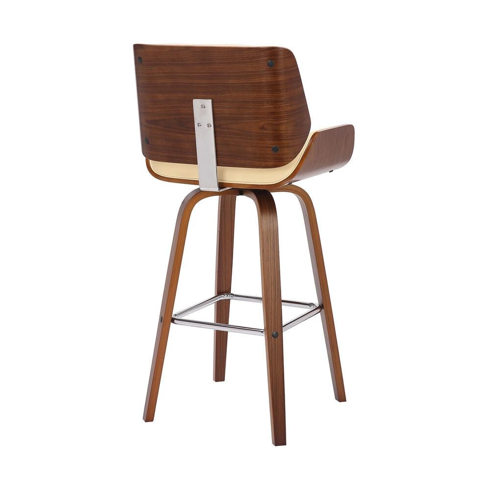 Blue River Tyler 26&quot; Counter Height Swivel Cream Faux Leather and Walnut Wood Bar Stool, , large