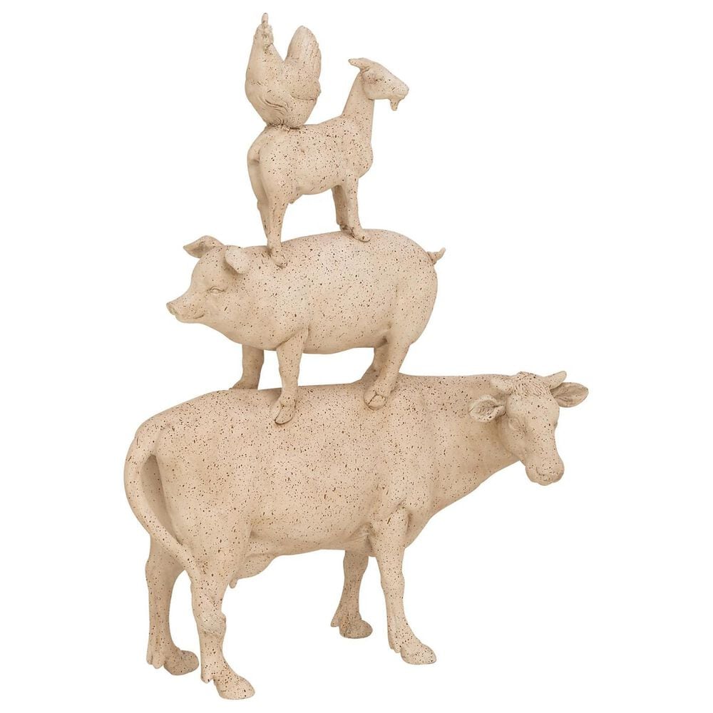 Maple and Jade Stacked Farm Animals Decorative Sculpture in Matte Cream and Red, , large
