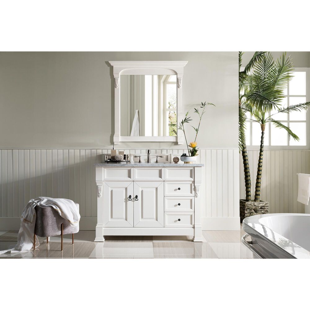 James Martin Vanities Brookfield 48&quot; Single Bathroom Vanity in Bright White with 3 cm Carrara White Marble Top and Rectangle Sink, , large
