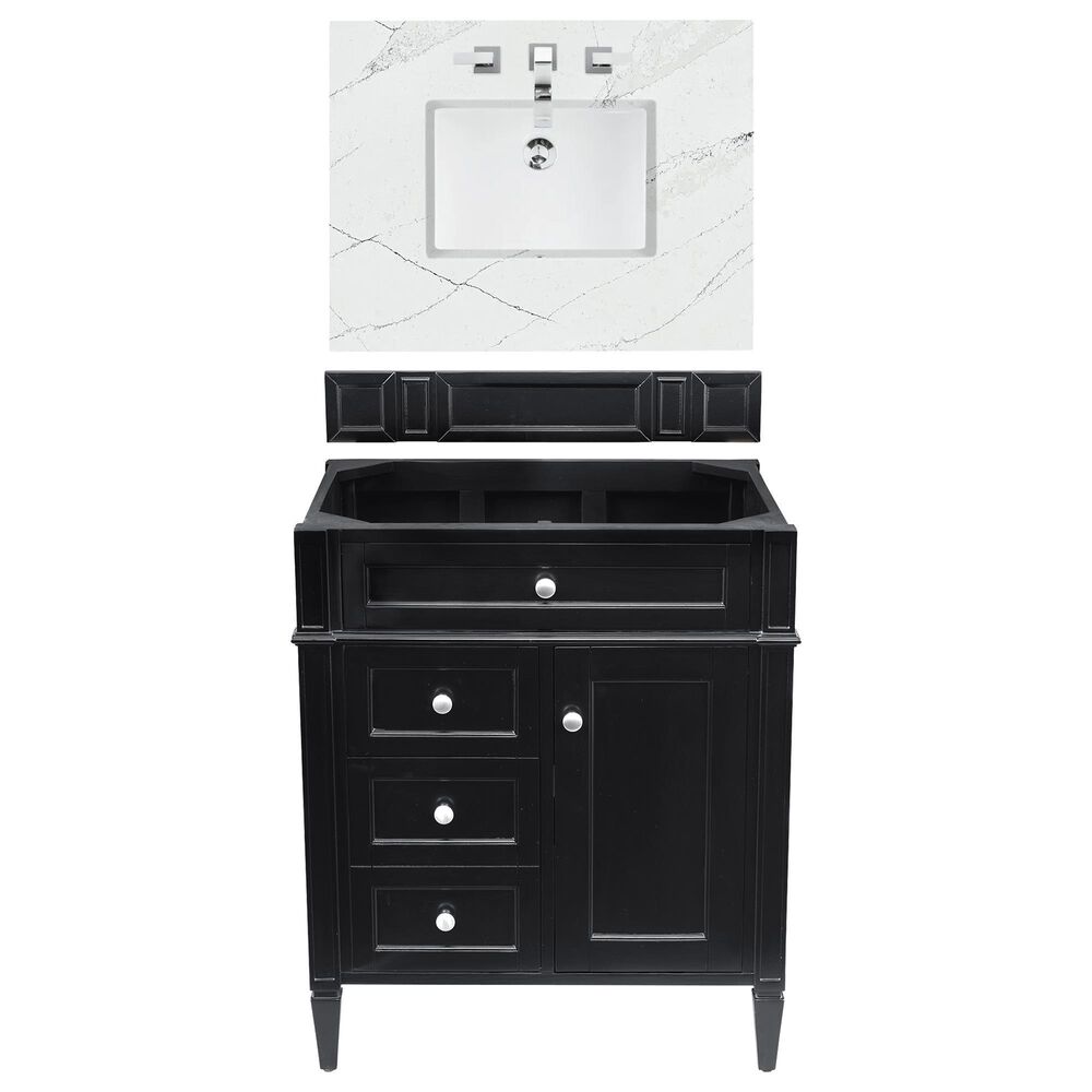James Martin Vanities Brittany 30" Single Bathroom Vanity in Black Onyx with 3 cm Ethereal Noctis Quartz Top and Rectangle Sink, , large