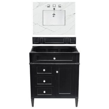 James Martin Vanities Brittany 30" Single Bathroom Vanity in Black Onyx with 3 cm Ethereal Noctis Quartz Top and Rectangle Sink, , large