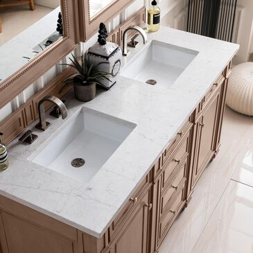 James Martin Vanities Bristol 60" Double Bathroom Vanity in Whitewashed Walnut with 3 cm Eternal Jasmine Pearl Quartz Top and Rectangle Sinks, , large