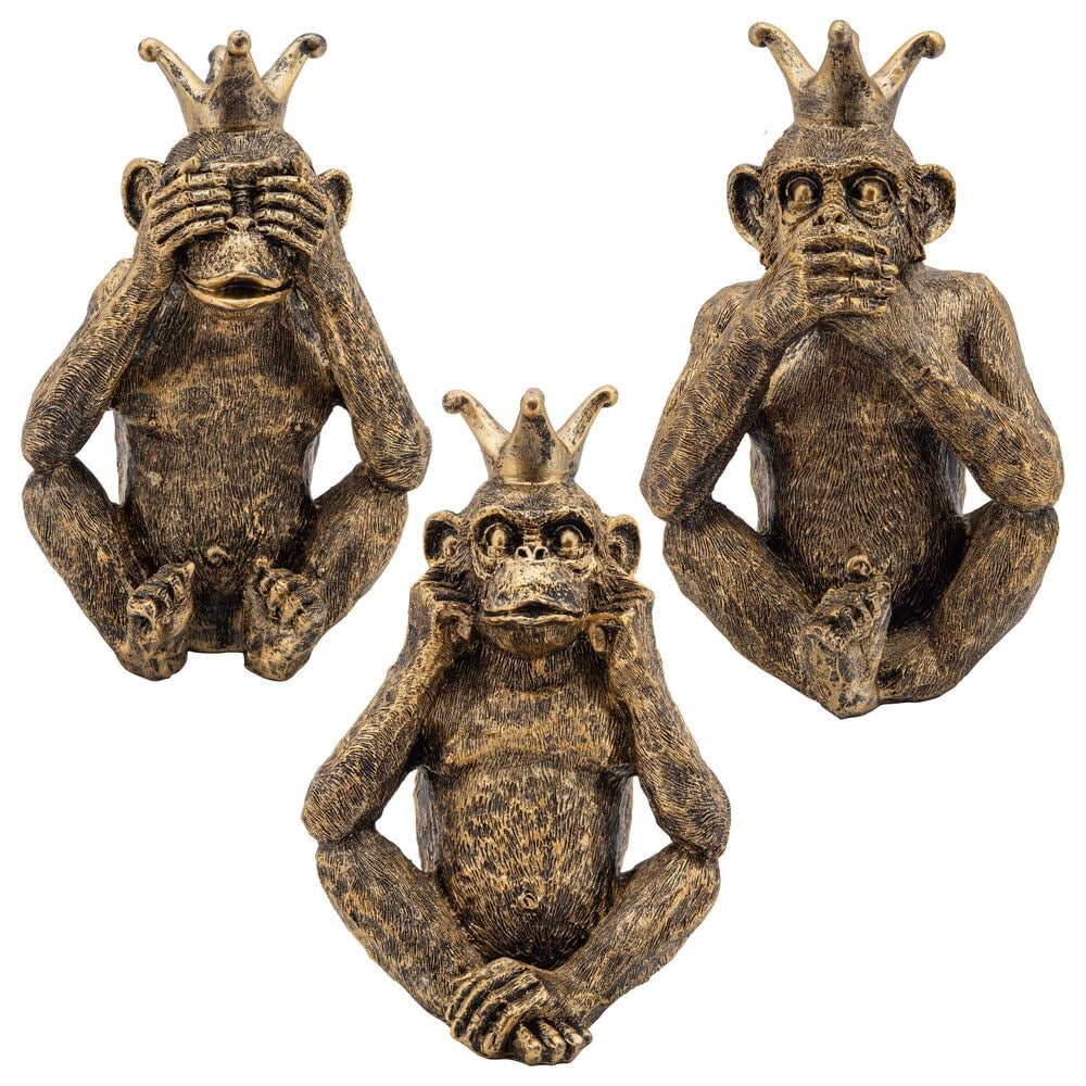 Sagebrook Home No Speak, Hear and See Monkey Figurine in Gold (Set of 3), , large