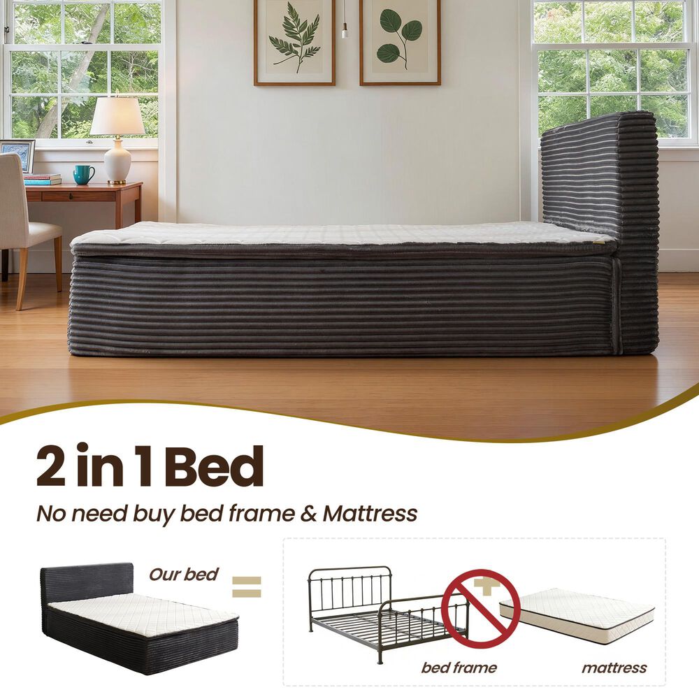 HOMLUX Plush Queen Mattress with Grey Headboard, , large