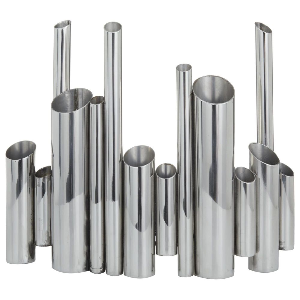Maple and Jade Organ Pipe Tube Decorative Vase in Polished Silver, , large