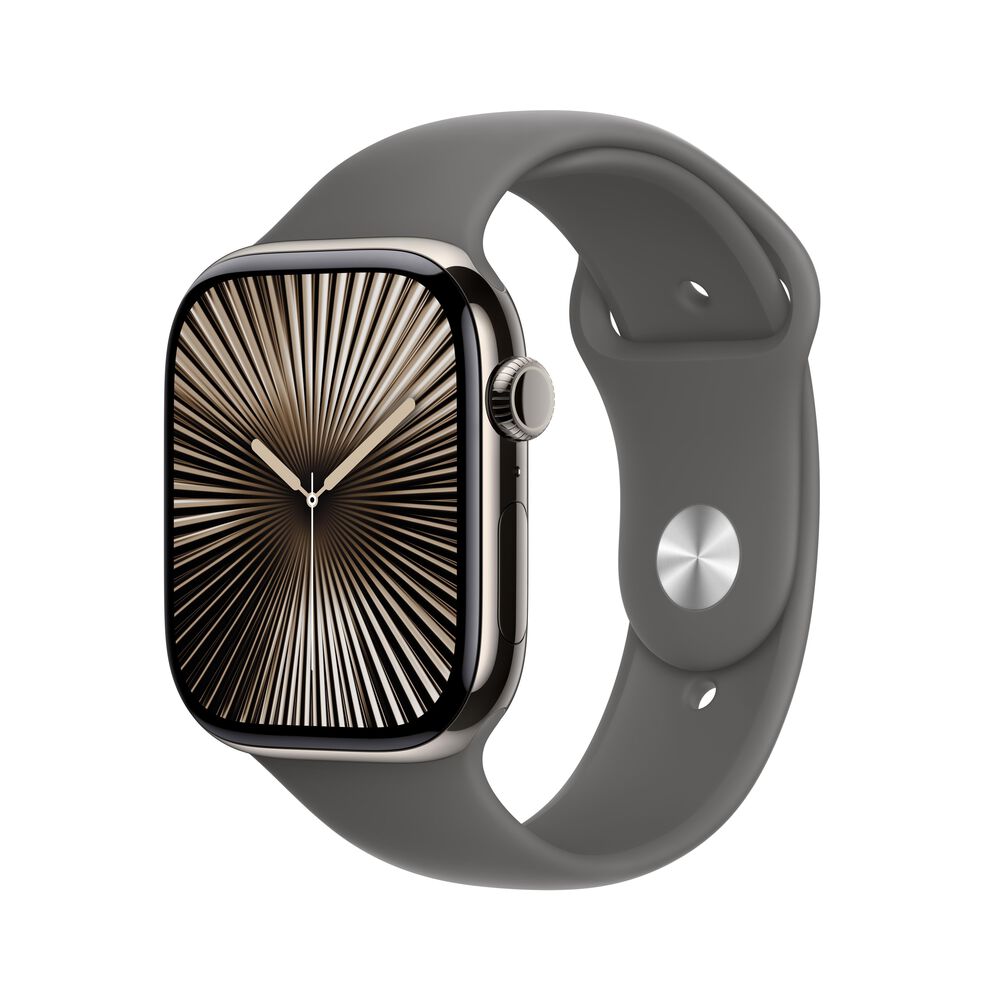 Apple Watch Series 10 GPS + Cellular 46mm Natural Titanium Case with Stone Gray Sport Band - S/M, , large