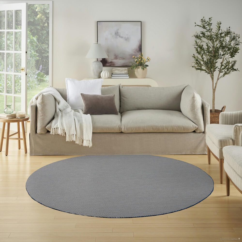 Nourison Courtyard Ivory and Blue 6&#39; Round Indoor/Outdoor Area Rug, , large