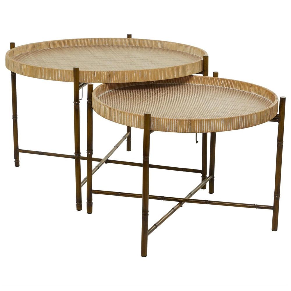 Maple and Jade 3-Piece Rattan Nesting Coffee Table in Matte Brown, Whitewashing and Dark Brown, , large