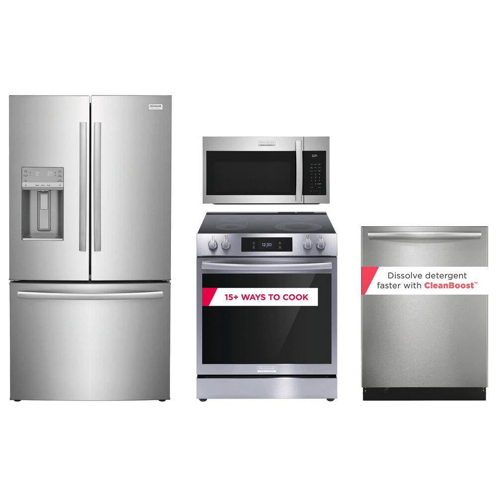 Frigidaire Gallery 4-Piece Kitchen Package with 27.8 Cu. Ft. French Door Refrigerator and 30" Electric Range in Stainless Steel, , large